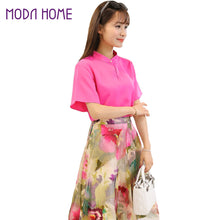 skirts-women-t-shirt-two-piece-set-stand-collar-hollow-out-chiffon-tops-mesh-floral-print-zipper-skirt-rose BBL