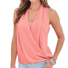 Sleeveless Fold Blouses Shirts Sexy Women Blouse Causal Stretch Chiffon Splicing Cotton Solid Tops M0180