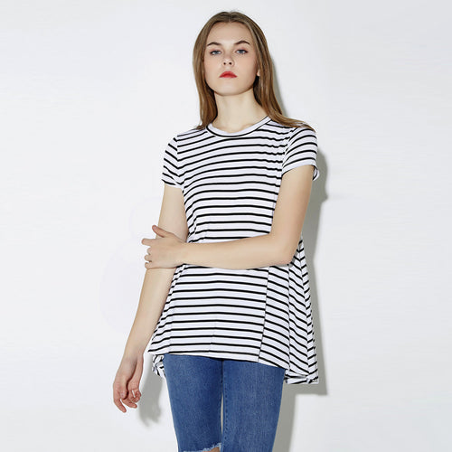 style-europe-women-basic-t-shirt-cotton-striped-o-neck-short-sleeve-loose-casual-t-shirt-top-white BBL