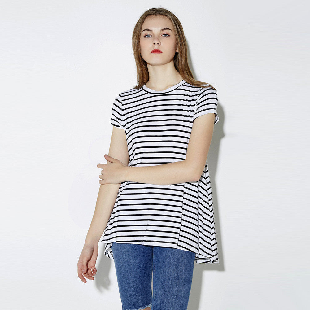 style-europe-women-basic-t-shirt-cotton-striped-o-neck-short-sleeve-loose-casual-t-shirt-top-white BBL
