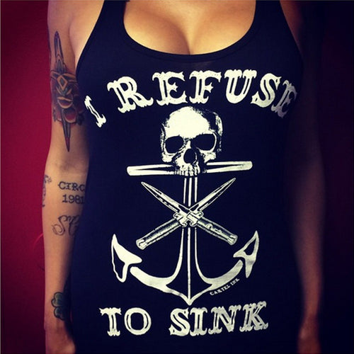 Style Tank Top Women Skull Anchor Print Tank Top Sexy Sleeveless Letter Tops Women Low Cut Camisole