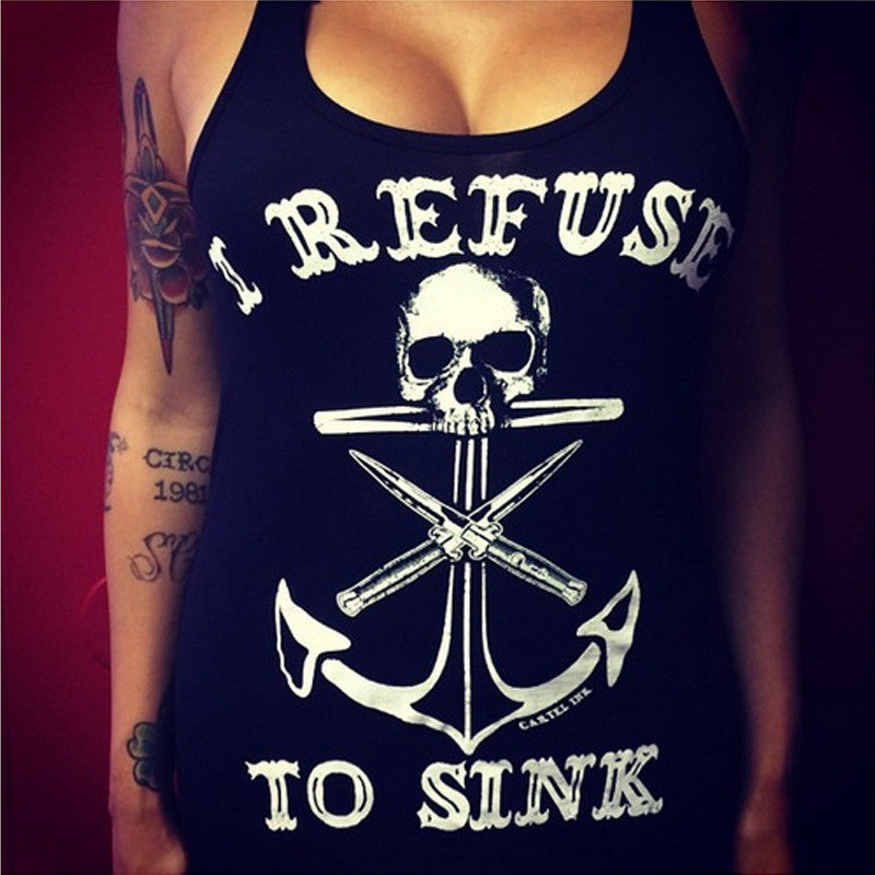 Style Tank Top Women Skull Anchor Print Tank Top Sexy Sleeveless Letter Tops Women Low Cut Camisole