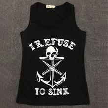 Style Tank Top Women Skull Anchor Print Tank Top Sexy Sleeveless Letter Tops Women Low Cut Camisole