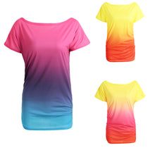 women-ruffled-o-neck-short-sleeve-t-shirt-rainbow-gradual-change-tops-casual-vestido-blusas-femininas-baratas BBL