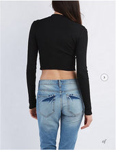 Tops Women O-neck Long Sleeve Clothing Crop Top Sexy Feminine Black Cropped Tops For Women X0346