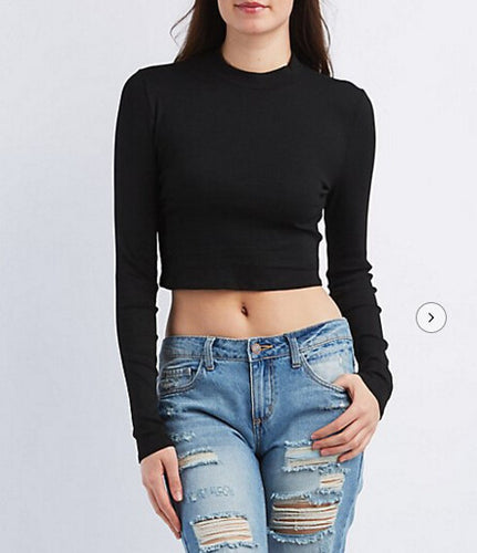 Tops Women O-neck Long Sleeve Clothing Crop Top Sexy Feminine Black Cropped Tops For Women X0346