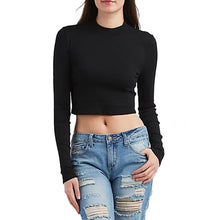Tops Women O-neck Long Sleeve Clothing Crop Top Sexy Feminine Black Cropped Tops For Women X0346