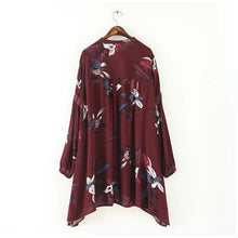 Vintage Flower Print V neck Pullover Shirt Women Lanern Sleeve Irregular Cotton Loose Blouses Tops