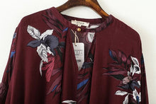 Vintage Flower Print V neck Pullover Shirt Women Lanern Sleeve Irregular Cotton Loose Blouses Tops
