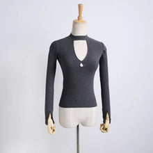 Vintage Pullover Sexy Deep V Slim Knit Top Elastic Jumper Long Sleeve Pull Femme Halter Screw Knitted Sweater Women