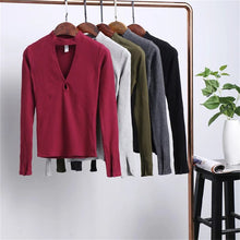 Vintage Pullover Sexy Deep V Slim Knit Top Elastic Jumper Long Sleeve Pull Femme Halter Screw Knitted Sweater Women