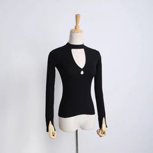 Vintage Pullover Sexy Deep V Slim Knit Top Elastic Jumper Long Sleeve Pull Femme Halter Screw Knitted Sweater Women