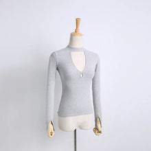 Vintage Pullover Sexy Deep V Slim Knit Top Elastic Jumper Long Sleeve Pull Femme Halter Screw Knitted Sweater Women