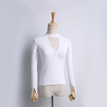 Vintage Pullover Sexy Deep V Slim Knit Top Elastic Jumper Long Sleeve Pull Femme Halter Screw Knitted Sweater Women