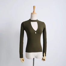 Vintage Pullover Sexy Deep V Slim Knit Top Elastic Jumper Long Sleeve Pull Femme Halter Screw Knitted Sweater Women