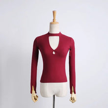 Vintage Pullover Sexy Deep V Slim Knit Top Elastic Jumper Long Sleeve Pull Femme Halter Screw Knitted Sweater Women