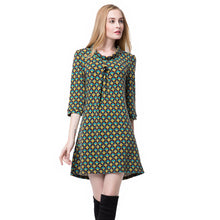 women-dress-contrastcolor-plaid-casual-dress-round-neck-button-three-quarter-sleeve-mini-dress-vestidos BBL