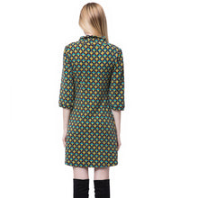 women-dress-contrastcolor-plaid-casual-dress-round-neck-button-three-quarter-sleeve-mini-dress-vestidos BBL