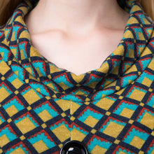 women-dress-contrastcolor-plaid-casual-dress-round-neck-button-three-quarter-sleeve-mini-dress-vestidos BBL