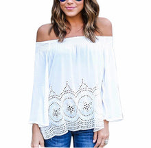 Women Off Shoulder Ladies Slash Neck T Shirt Plus Size Sexy Patchwork Slim T-shirt Clothing Tops M0525