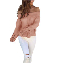 Women Off Shoulder Ladies Slash Neck T Shirt Plus Size Sexy Patchwork Slim T-shirt Clothing Tops M0525