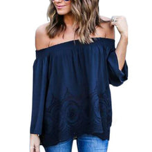 Women Off Shoulder Ladies Slash Neck T Shirt Plus Size Sexy Patchwork Slim T-shirt Clothing Tops M0525