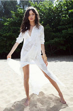 Women BOHO Slit Side Lace White Chiffon Maxi Dress Lapel Long Sleeve Beach Long Dresses blouse shirt