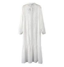 Women BOHO Slit Side Lace White Chiffon Maxi Dress Lapel Long Sleeve Beach Long Dresses blouse shirt