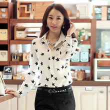 Women Blouse Fashion Turn-down Collar Stars Print White Lady Chiffon Shirt Long Sleeve blusa Tops