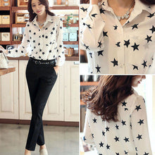 Women Blouse Fashion Turn-down Collar Stars Print White Lady Chiffon Shirt Long Sleeve blusa Tops
