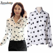 Women Blouse Fashion Turn-down Collar Stars Print White Lady Chiffon Shirt Long Sleeve blusa Tops