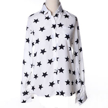 Women Blouse Fashion Turn-down Collar Stars Print White Lady Chiffon Shirt Long Sleeve blusa Tops