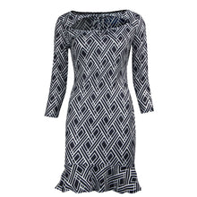 women-bodycon-dress-three-quarter-sleeve-geometric-print-mini-dress-mermaid-hem-workwear-sexy-club-dress-black BBL