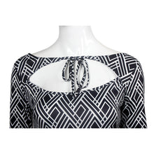 women-bodycon-dress-three-quarter-sleeve-geometric-print-mini-dress-mermaid-hem-workwear-sexy-club-dress-black BBL