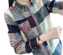 Women Casual Cotton Long Sleeve Plaid Shirt Slim Outerwear Blouse Tops Pus Size Blusas Shirts Femme GV435