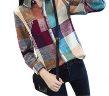 Women Casual Cotton Long Sleeve Plaid Shirt Slim Outerwear Blouse Tops Pus Size Blusas Shirts Femme GV435