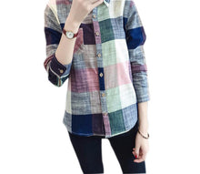 Women Casual Cotton Long Sleeve Plaid Shirt Slim Outerwear Blouse Tops Pus Size Blusas Shirts Femme GV435