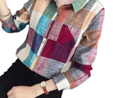 Women Casual Cotton Long Sleeve Plaid Shirt Slim Outerwear Blouse Tops Pus Size Blusas Shirts Femme GV435