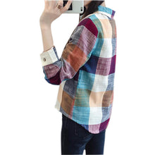 Women Casual Cotton Long Sleeve Plaid Shirt Slim Outerwear Blouse Tops Pus Size Blusas Shirts Femme GV435