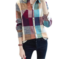 Women Casual Cotton Long Sleeve Plaid Shirt Slim Outerwear Blouse Tops Pus Size Blusas Shirts Femme GV435