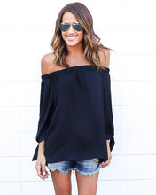 Women Casual Chiffon Blouses Sexy Top Off Shoulder Mujer Tops Long Sleeve Slash Neck Solid Femme Blusas Shirt M0401