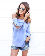 Women Casual Chiffon Blouses Sexy Top Off Shoulder Mujer Tops Long Sleeve Slash Neck Solid Femme Blusas Shirt M0401
