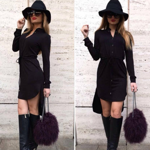 Women Dress Long Sleeve V Neck MIni Dresses Vestidos Button-up Shirt Dresses Women Asymmetrical Sexy Dress M0483