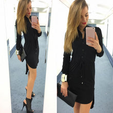 Women Dress Long Sleeve V Neck MIni Dresses Vestidos Button-up Shirt Dresses Women Asymmetrical Sexy Dress M0483