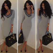 Women Dresses Long Sleeve V-neck Dress Sexy Stretch Bodycon Package Hip Dress Women Clothing Vestido De Festa J3302