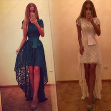 Women Dress Asymmetrical Patchwork Dress Hollow Out Short Sleeve O Neck Lace Maxi Dresses M0024
