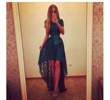 Women Dress Asymmetrical Patchwork Dress Hollow Out Short Sleeve O Neck Lace Maxi Dresses M0024