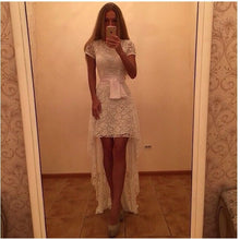Women Dress Asymmetrical Patchwork Dress Hollow Out Short Sleeve O Neck Lace Maxi Dresses M0024