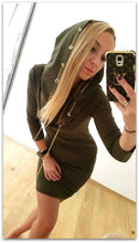 Women Sexy Metal Chain Buckles Mini Dress Vestidos Elegant Bodycon Hooded Package Hip Dress Q0231