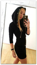 Women Sexy Metal Chain Buckles Mini Dress Vestidos Elegant Bodycon Hooded Package Hip Dress Q0231